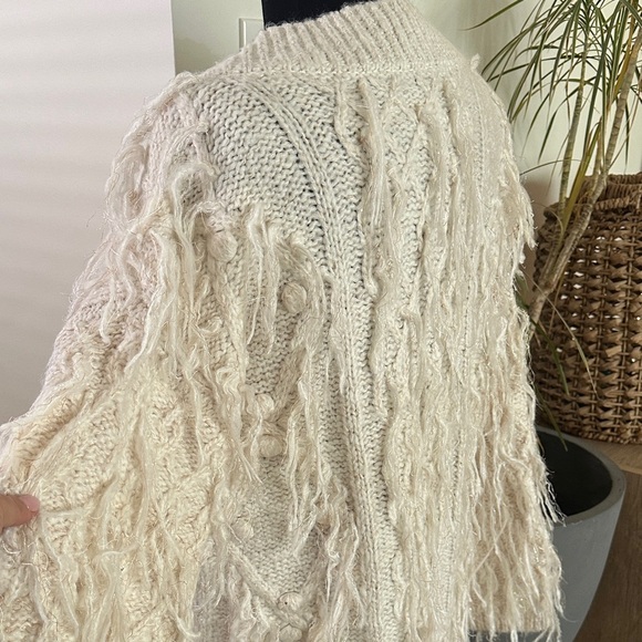 Anthropologie Fringe Cozy Cream Pull-Over Sweater- Small - Picture 9 of 16